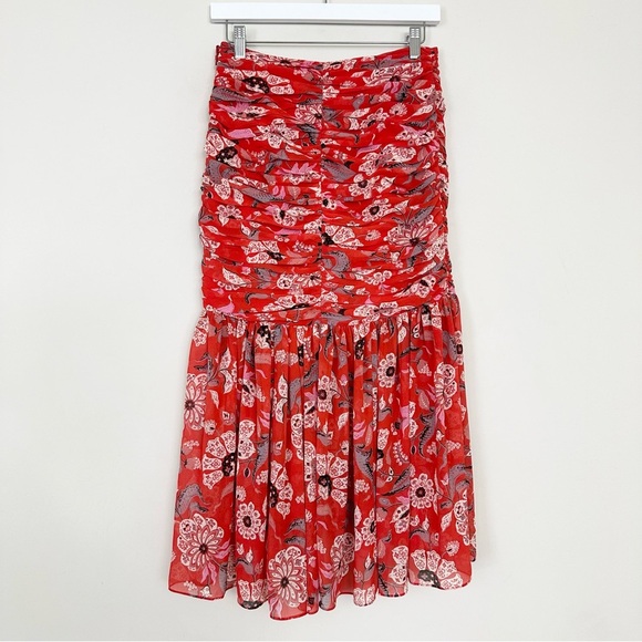 Cinq a Sept Kathleen Ruched Georgette Midi Skirt Venetian - Picture 8 of 12